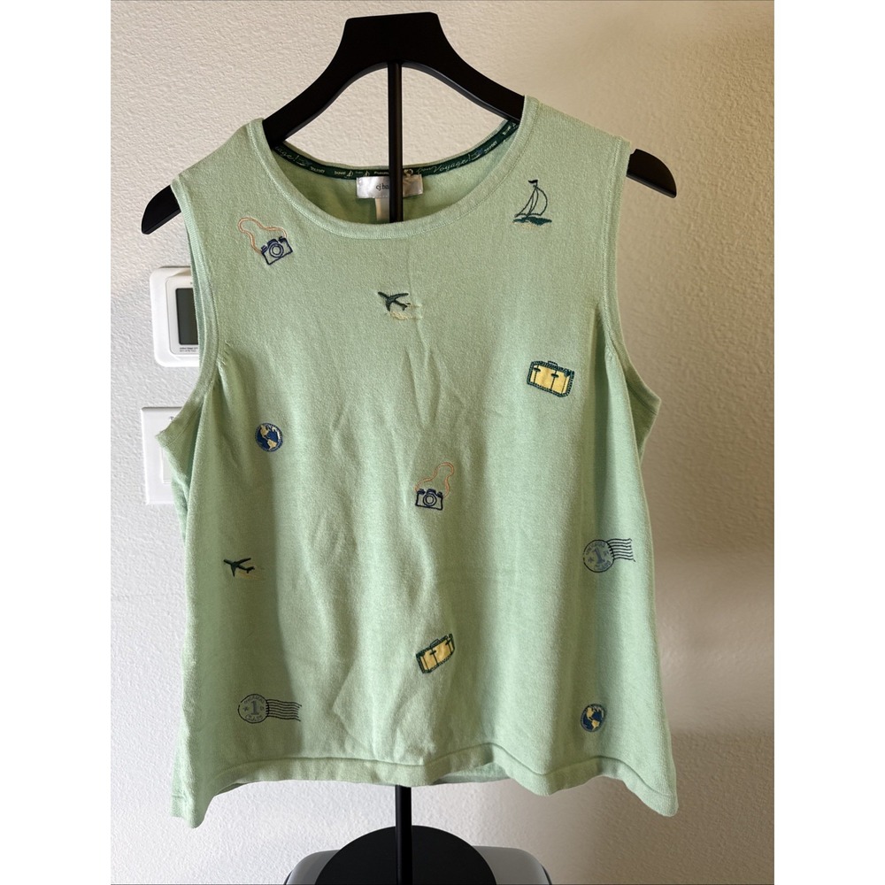 CJ Banks Women's Sleeveless Sweater Vest Green Embroidered Size XL